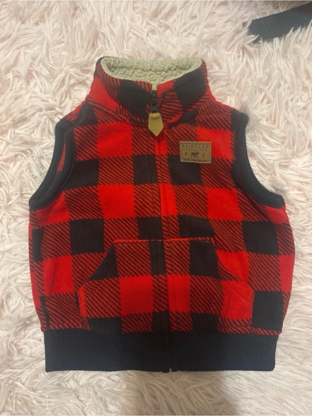 Carter's Red and Black Plaid Sherpa-Lined Kids Vest